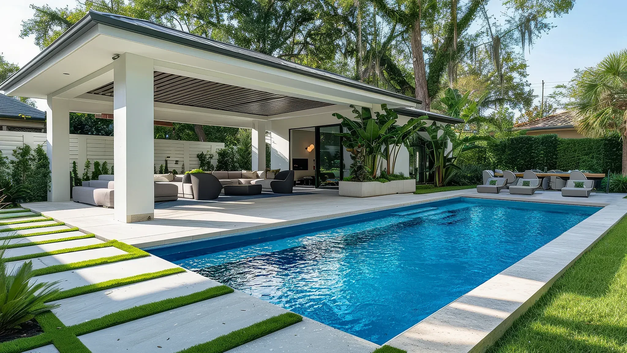 Modern pool courtyard